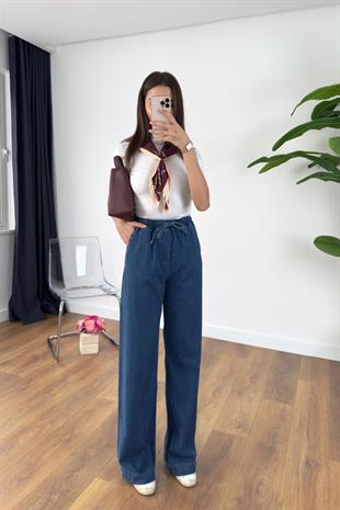 Bunis Mavi Denim Beli Lastikli Pantolon