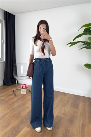 Bunis Mavi Denim Beli Lastikli Pantolon