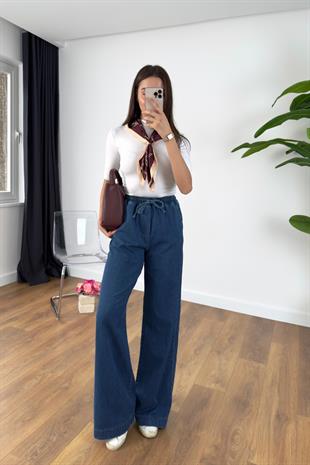 Bunis Mavi Denim Beli Lastikli Pantolon