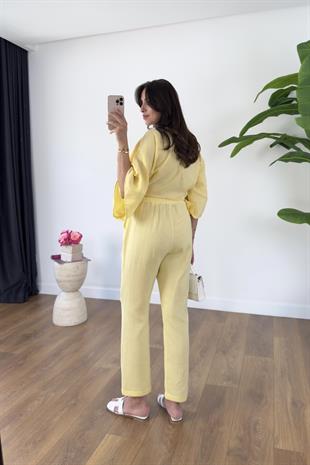 Buny Sarı Bağlama Detaylı Müslin Pantolon Takım