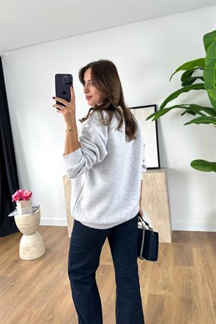 Teddy Gri Baskılı Oversize Sweatshirt