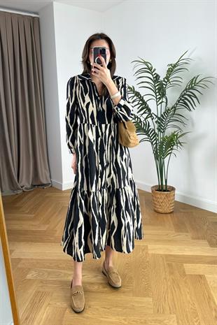 ZR Siyah Desenli Maxi Elbise