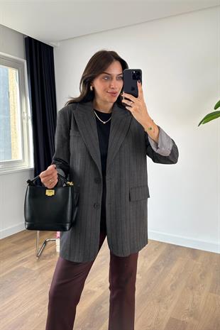 Nolesa Antrasit Bordo Çizgili Blazer Ceket