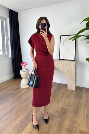Woxo Bordo Drapeli Elbise
