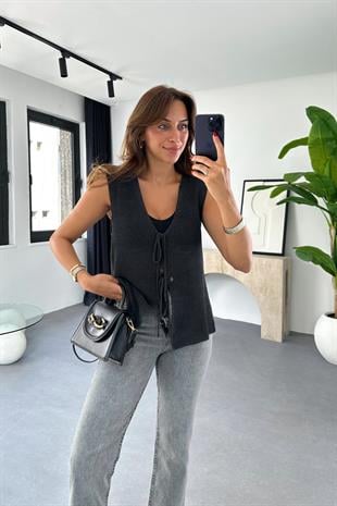 MD Nena Füme Bağlama Detaylı Yelek