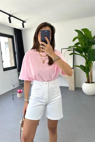 Mole ZR Şeker Pembe Bisiklet Yaka Tişört