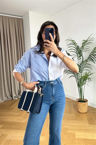 Ulo Mavi Beyaz Çift Renkli Gömlek