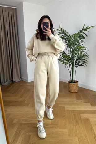 ZR Fonda Bej Sweatshirt Eşofman Takım