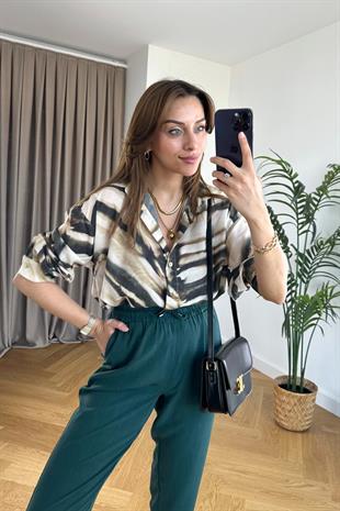 Qunto Yeşil Desenli Gömlek