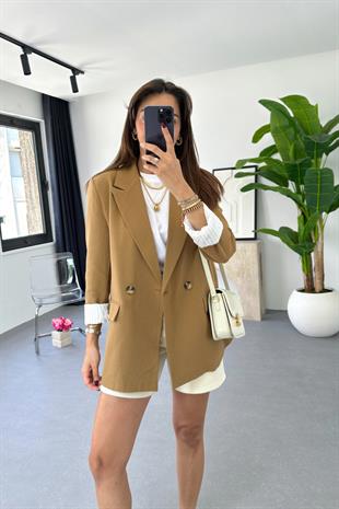 Pully Yağ Yeşili Keten Blazer