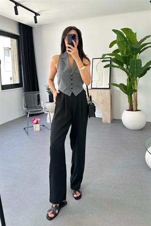 MD Luca Siyah Palazzo Pantolon