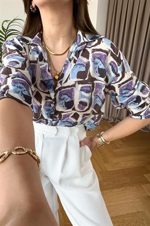 Lona Lila Desenli Gömlek