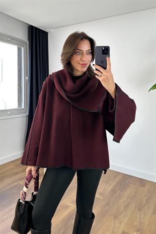Lowren Bordo Şal Detaylı Panço Kaban