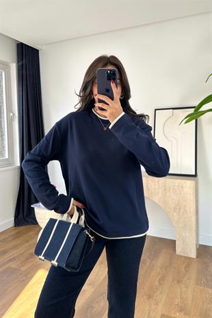 Molesa Lacivert Bisiklet Yaka Basic Sweatshirt