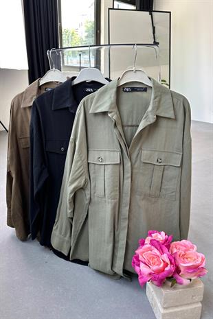 Kens Haki Cep Detaylı Gömlek