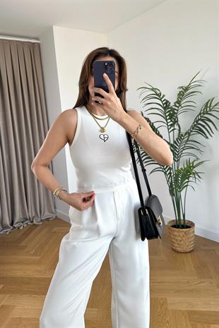 ZR Beyaz Nakış Detaylı Atlet