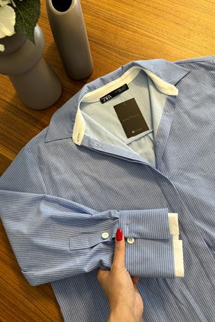 Upa Mavi Beyaz Çizgili Gömlek