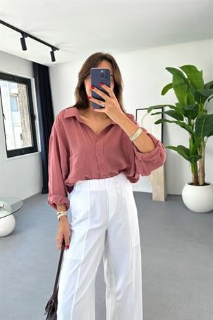 Oxi Gül Kurusu Dökümlü Gömlek