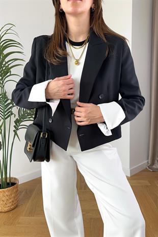 ZR Siyah Kol Detaylı Çift Düğmeli Blazer 