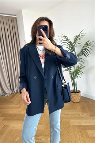 Olessa ZR Lacivert Çift Düğme Detaylı Premium Blazer