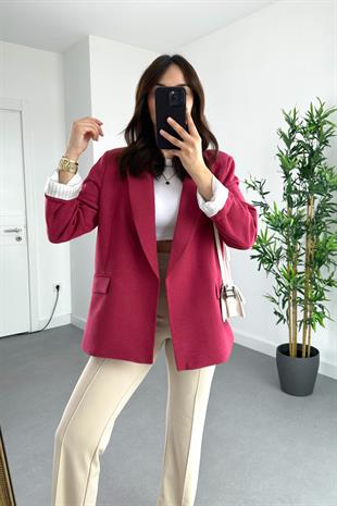 Bordo Keten Astarlı Çizgi Detaylı Blazer Ceket