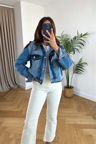 Jeix Mavi Cep ve Çift Renk Detaylı Denim Ceket