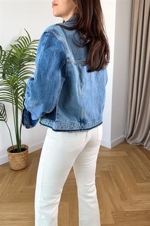 Jeix Mavi Cep ve Çift Renk Detaylı Denim Ceket