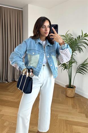 Mavi Düğme ve Kumaş Detaylı Denim Ceket