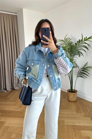 Mavi Düğme ve Kumaş Detaylı Denim Ceket