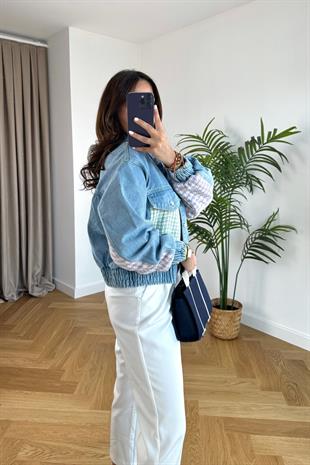 Mavi Düğme ve Kumaş Detaylı Denim Ceket