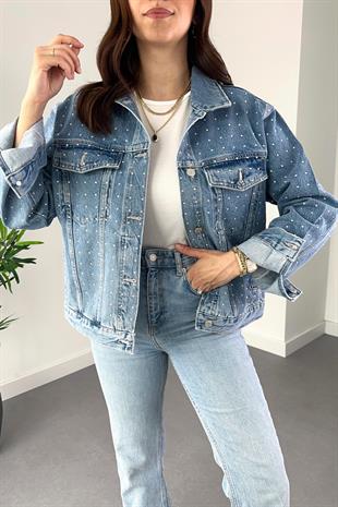 Mavi Taş İşleme Detaylı Premium Denim Ceket
