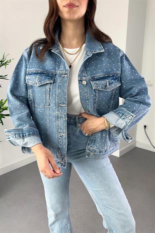 Mavi Taş İşleme Detaylı Premium Denim Ceket