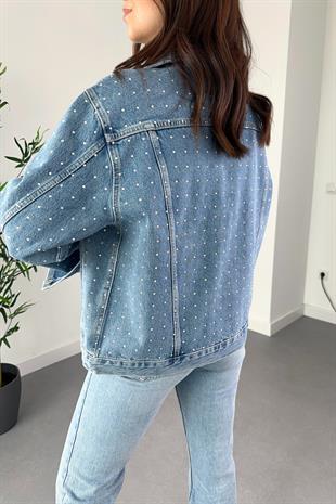 Mavi Taş İşleme Detaylı Premium Denim Ceket