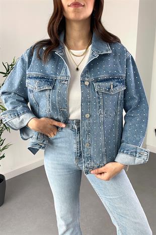 Mavi Taş İşleme Detaylı Premium Denim Ceket