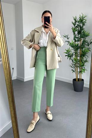 Taş Düğme Detaylı Keten Blazer