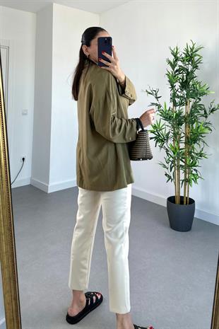 ZR Haki Önü Açık Keten Blazer Ceket