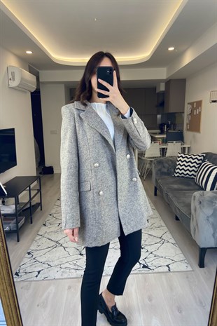 Gri Düğmeli Blazer Ceket