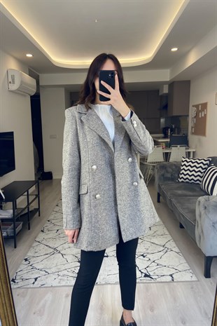 Gri Düğmeli Blazer Ceket