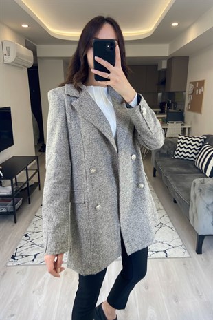 Gri Düğmeli Blazer Ceket