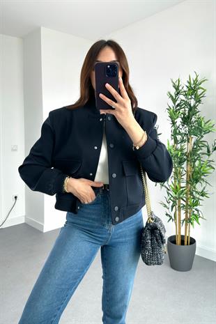 Lacivert Geniş Cepli Bomber Ceket