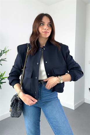Lacivert Geniş Cepli Bomber Ceket