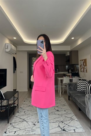 Pembe Düğmeli Oversize Blazer