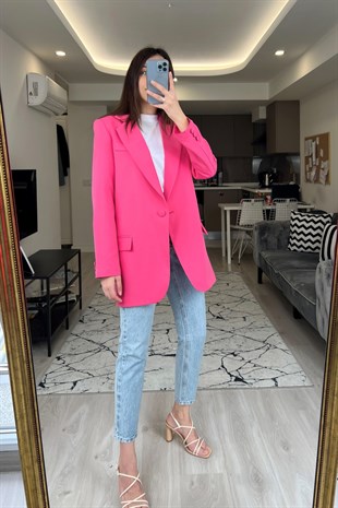 Pembe Düğmeli Oversize Blazer