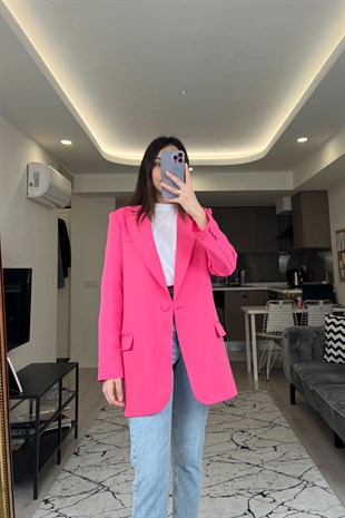 Pembe Düğmeli Oversize Blazer