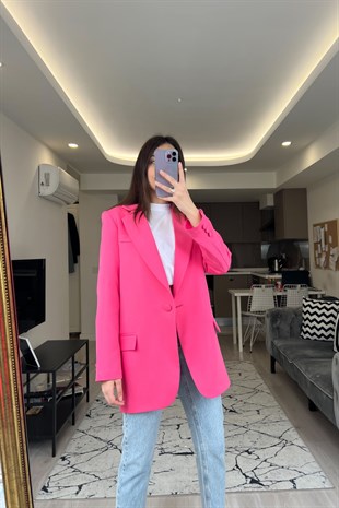 Pembe Düğmeli Oversize Blazer