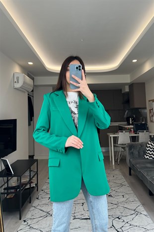 Yeşil Düğmeli Oversize Blazer