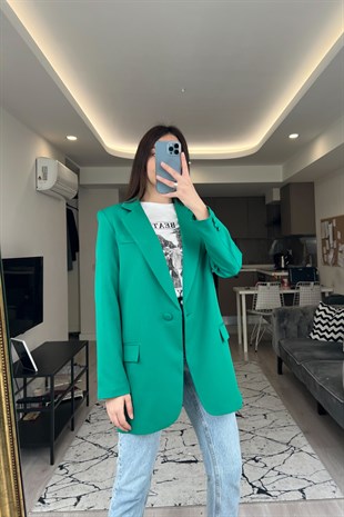 Yeşil Düğmeli Oversize Blazer