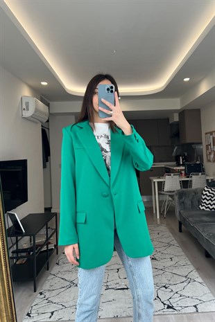 Yeşil Düğmeli Oversize Blazer