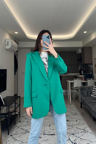 Yeşil Düğmeli Oversize Blazer
