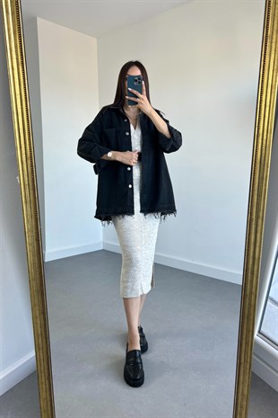 ZR Siyah Etek Uçları Püsküllü Ceket